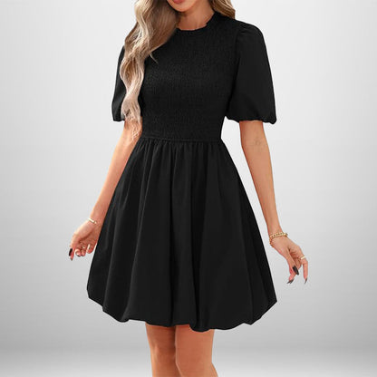 Damen Minikleid Ballonärmel Elastisch es Oberteil