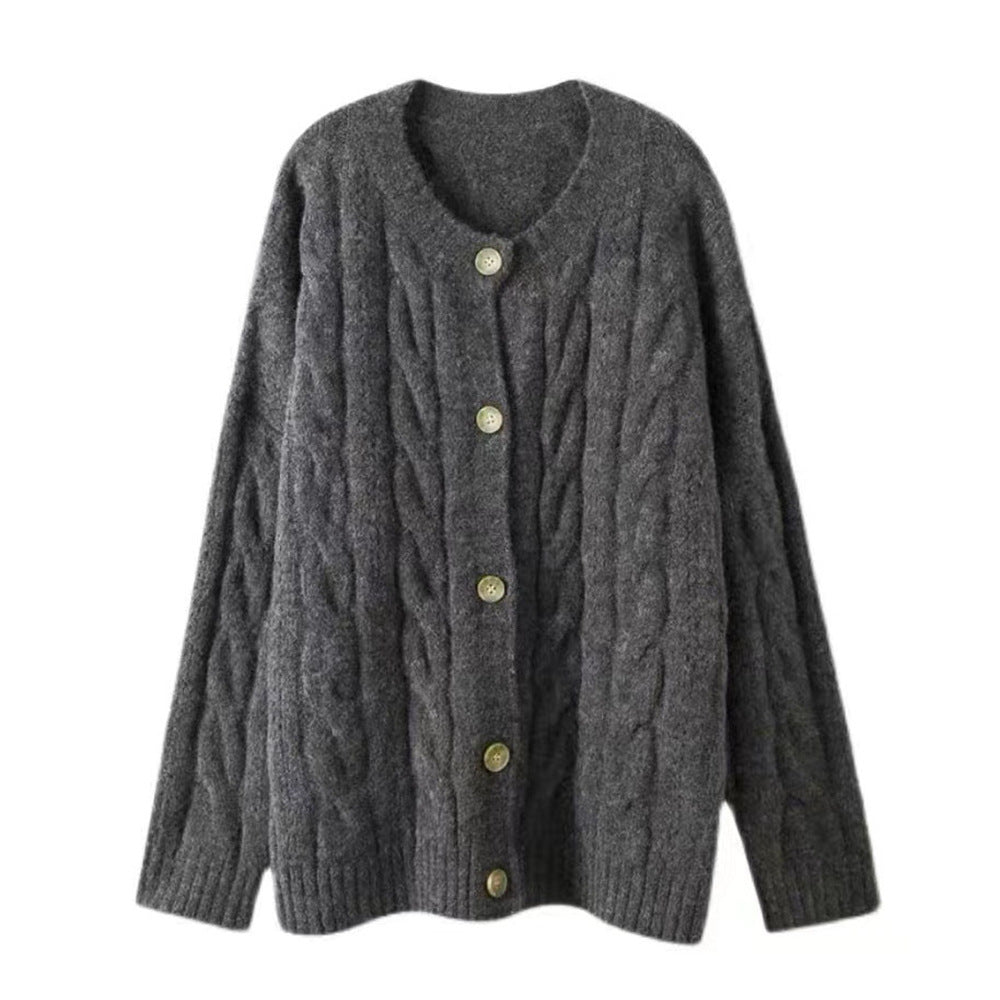 Damen Grobstrickjacke Lässiger Schnitt Große Knöpfe Eveloria