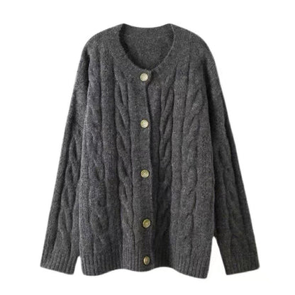 Damen Grobstrickjacke Lässiger Schnitt Große Knöpfe Eveloria