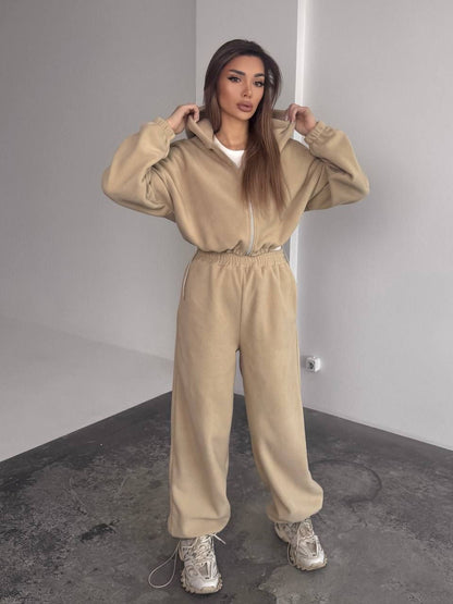 Damen Fleece-Jogginganzug Oversized mit Kapuze Eveloria