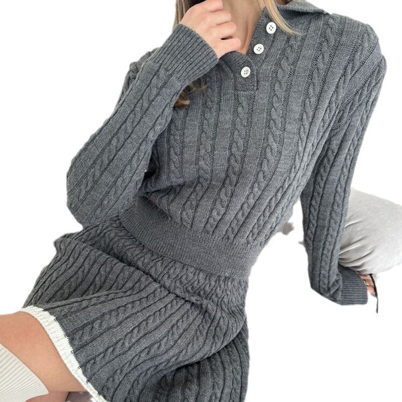 Damen Strickkleid mit Kragen Rippstruktur Eveloria