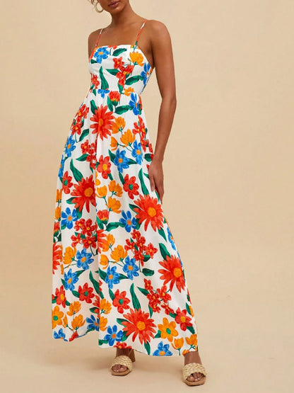 Damen Maxikleid Bunt Blumenmuster Verstellbare Träger