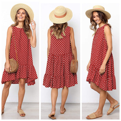 Damen A-Linien Kleid mit Rüschensaum und Punkten Sommerlich Eveloria