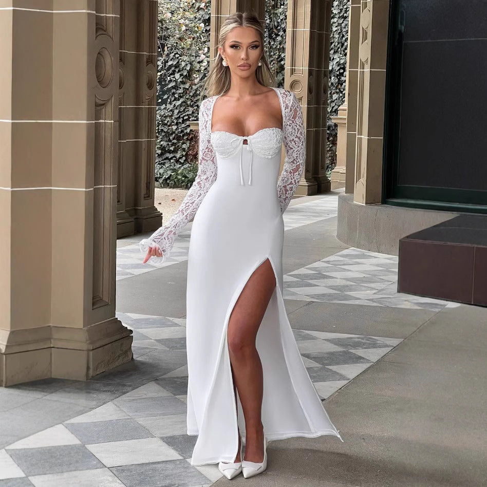 Damen Maxi-Kleid aus schimmerndem Stoff mit eleganthem Schnitt