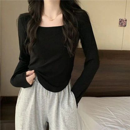 Damen Langarmoberteil Elegant Quadrat-Ausschnitt Modern