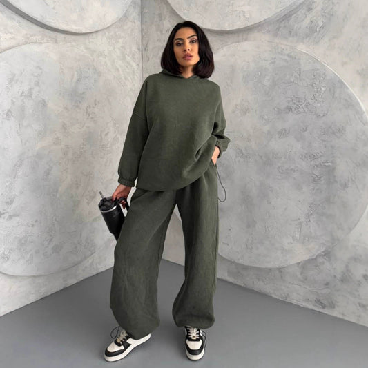 Damen Hoodie Jogginghose Set Weite Bequem Grau - Eveloria