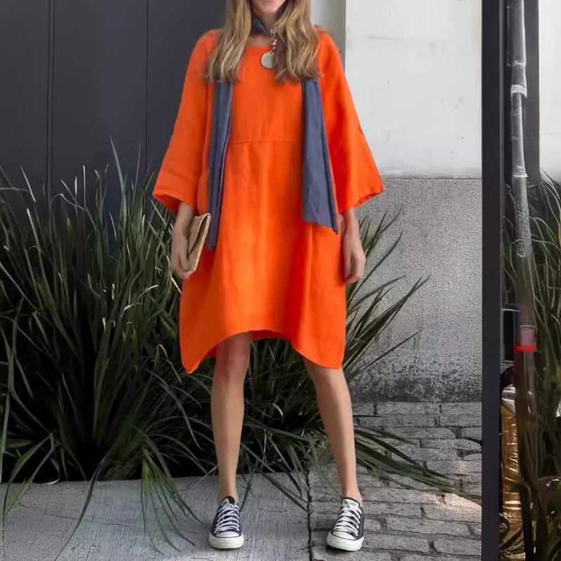 Eveloria Damenkleid Einfarbig Baumwolle Mit Taschen - Eveloria