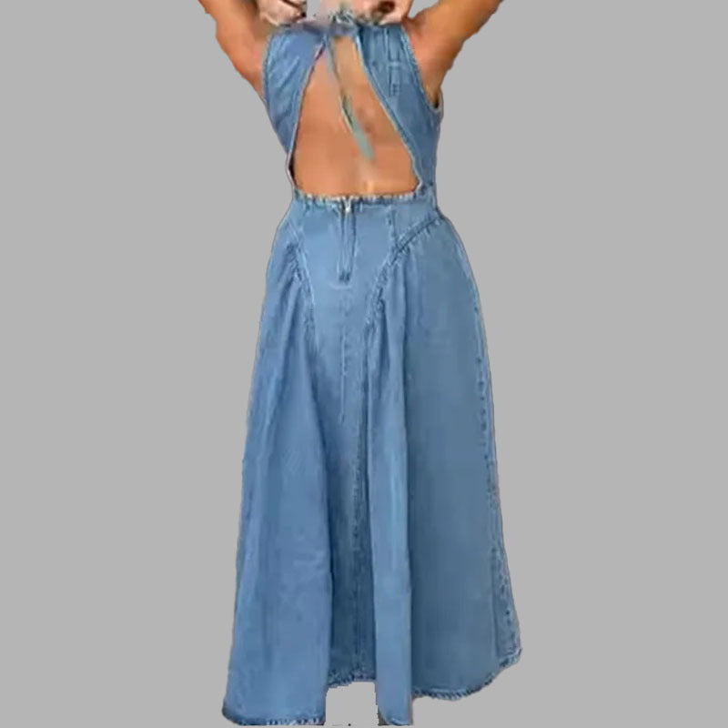 Damen Maxikleid Jeans A-Linie Moderner Schnitt Eveloria