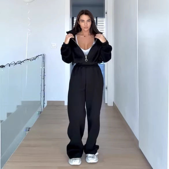 Damen Sportanzug Oversized Kapuzenjacke Elastische Hosen