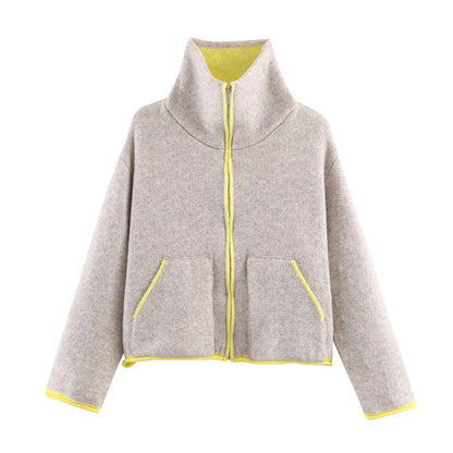 Damen Fleecejacke Oversized Hochkragen Praktische Taschen