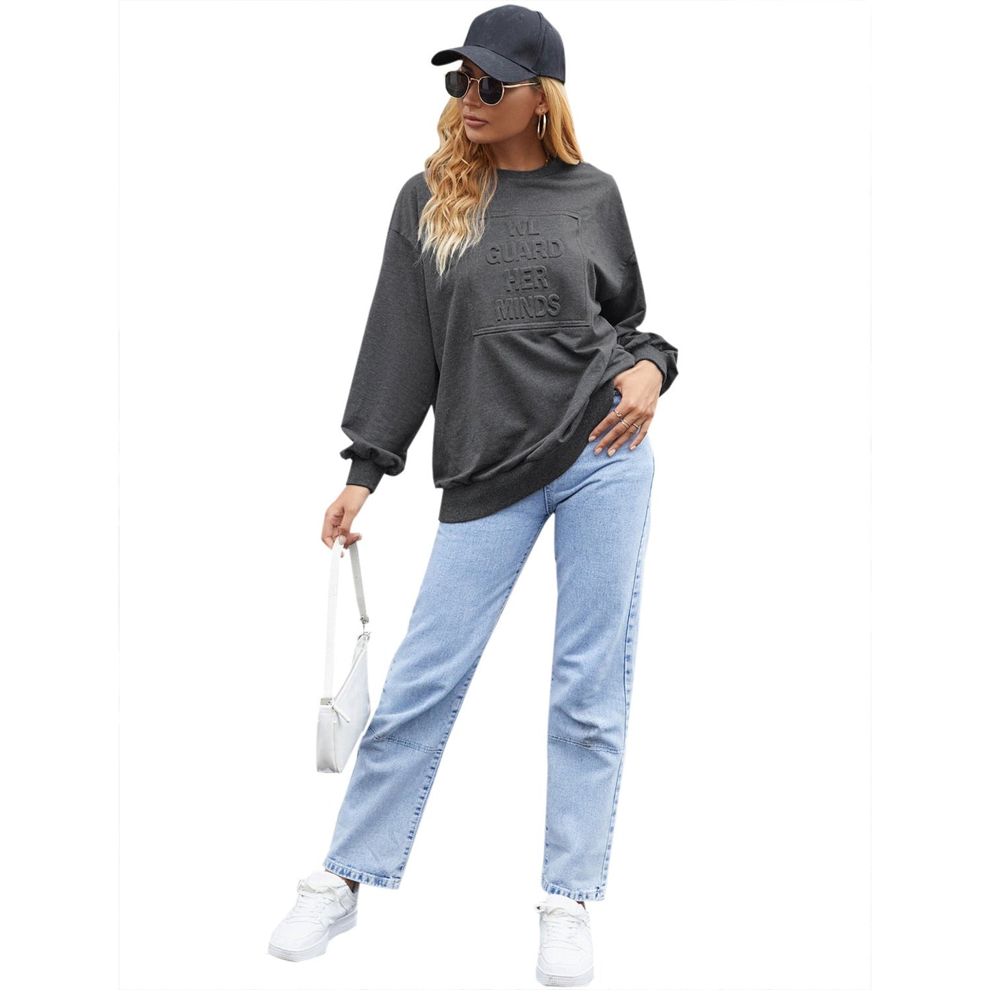 Damen Sweatshirt Rundhalsausschnitt mit Schriftzug Eveloria