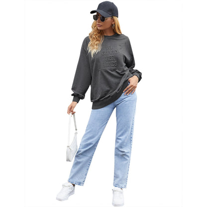 Damen Sweatshirt Rundhalsausschnitt mit Schriftzug Eveloria