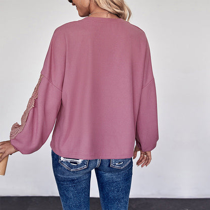 Damen Bluse Spitze V-Ausschnitt Eveloria