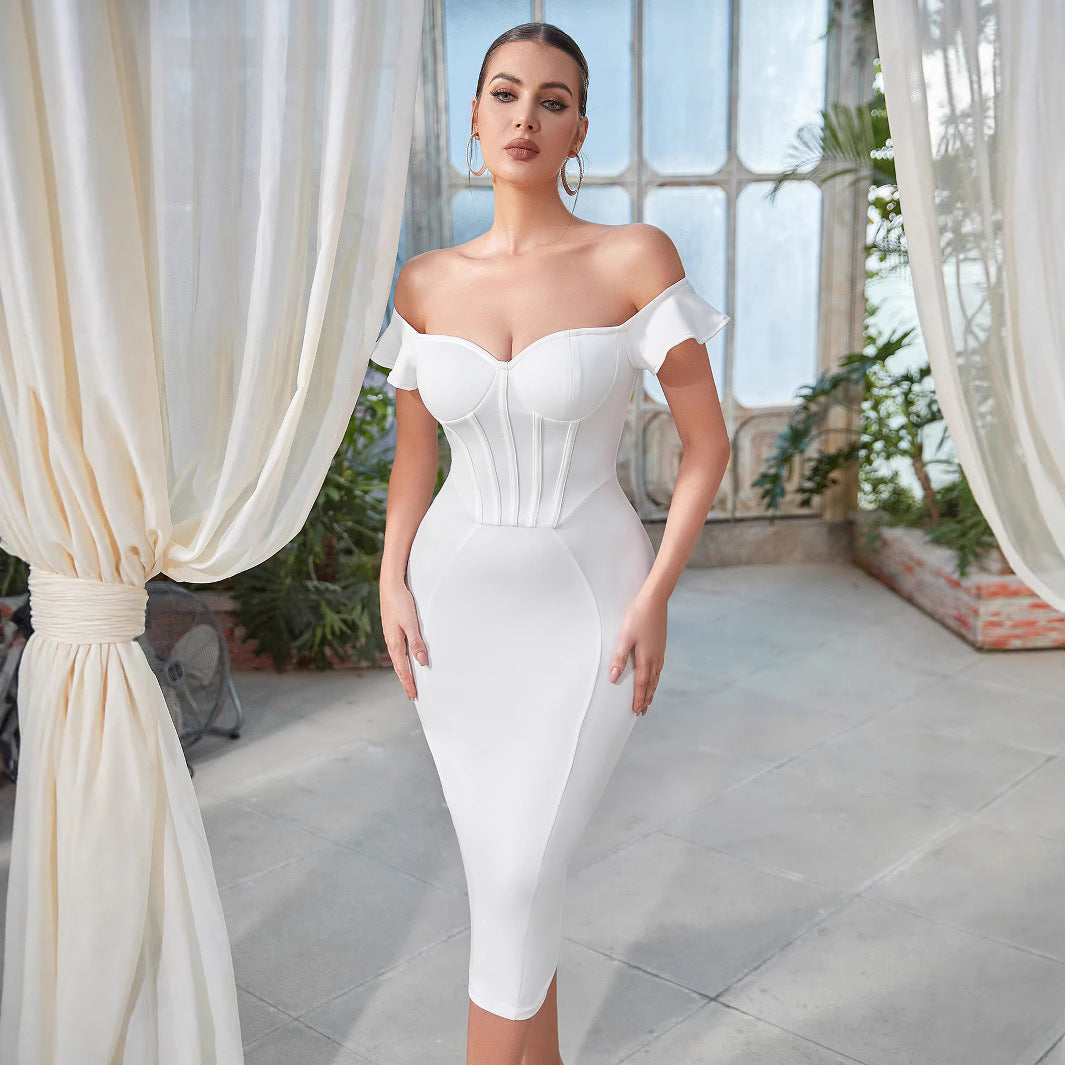 Damen Kleid Schulterfrei Korsett-Optik Eveloria - Eveloria