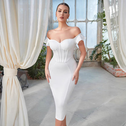 Damen Kleid Schulterfrei Korsett-Optik Eveloria - Eveloria