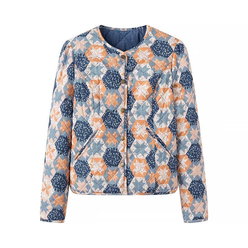 Damen Steppjacke Floralmuster Praktische Taschen Eveloria