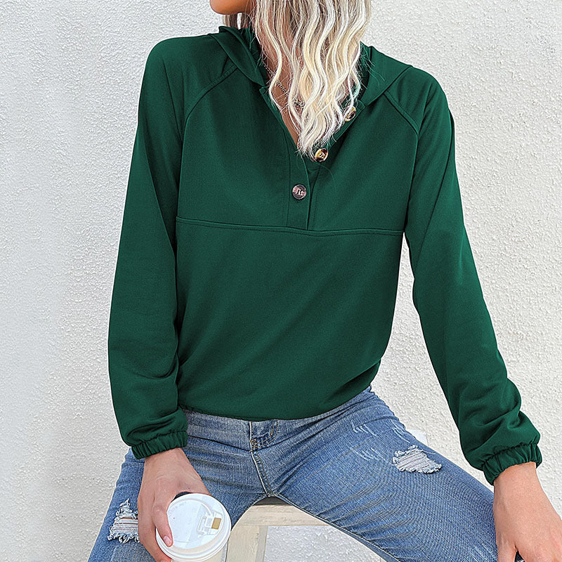 Damen Freizeitpullover Kapuze mit Knöpfen Grau Eveloria