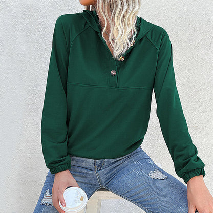 Damen Freizeitpullover Kapuze mit Knöpfen Grau Eveloria