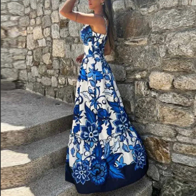Damen Maxikleid Floralmuster Hochschlitz Eveloria