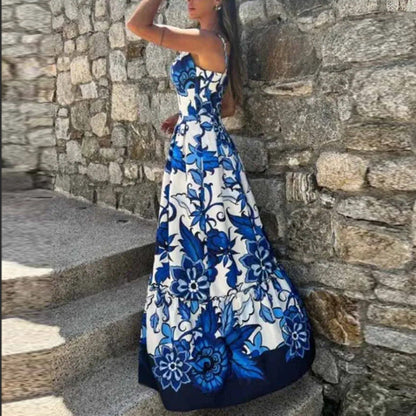 Damen Maxikleid Floralmuster Hochschlitz Eveloria