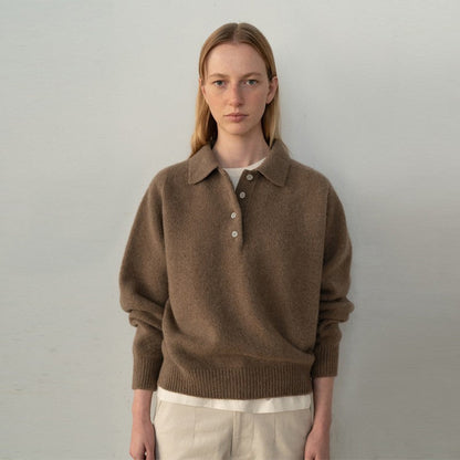 Damen Pullover Polokragen Knopfdetails Elegantes Design