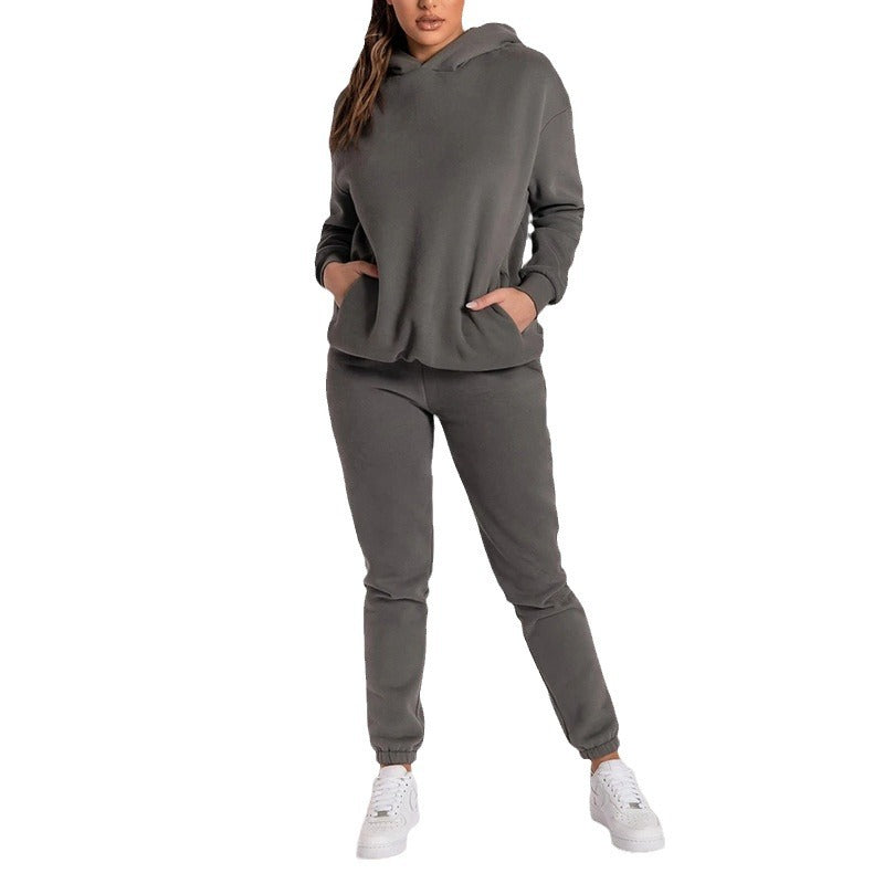 Damen Hoodie-Set mit Taschen Elastisch Grau Eveloria