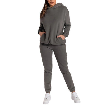 Damen Hoodie-Set mit Taschen Elastisch Grau Eveloria