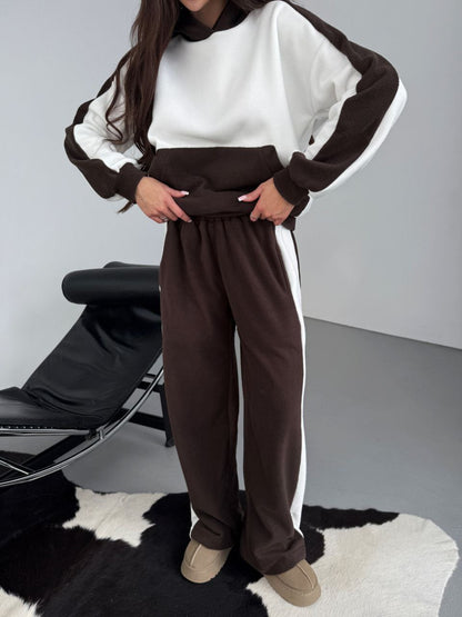 Damen Fleece Sportanzug Hochhaltender Hals Seitliche Streifen