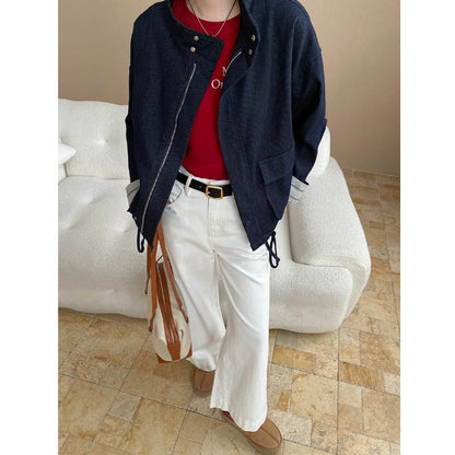 Damen Lässige Jacke Hochkragen Praktische Taschen Eveloria