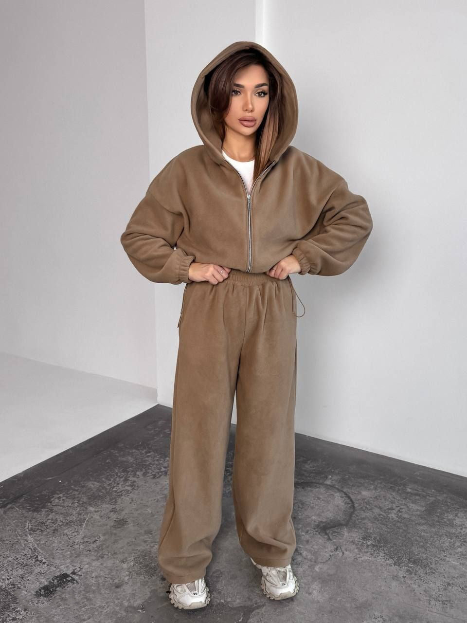 Damen Fleece-Jogginganzug Oversized mit Kapuze Eveloria