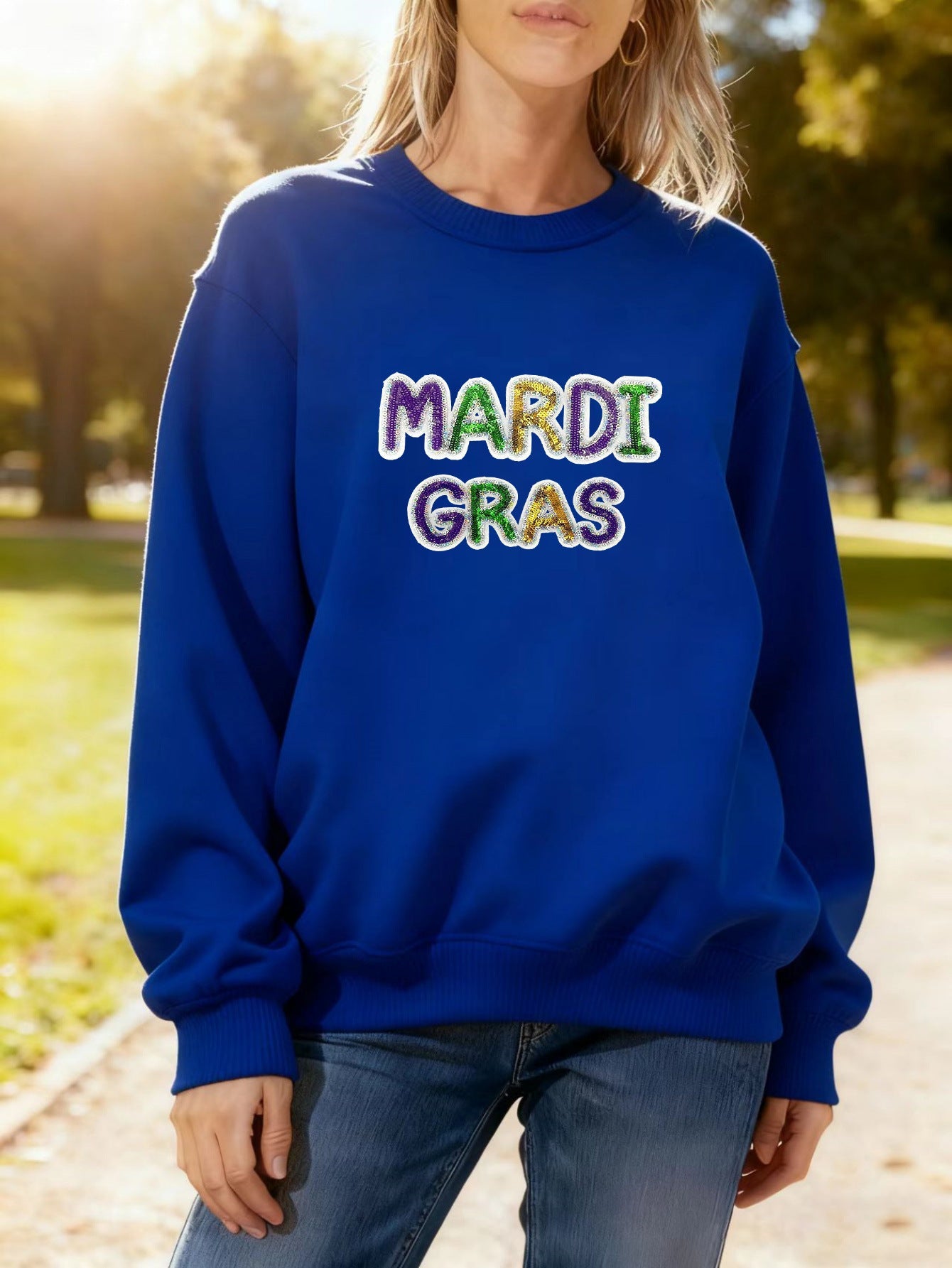 Damen Sweatshirt Mardi Gras Schriftzug Eveloria
