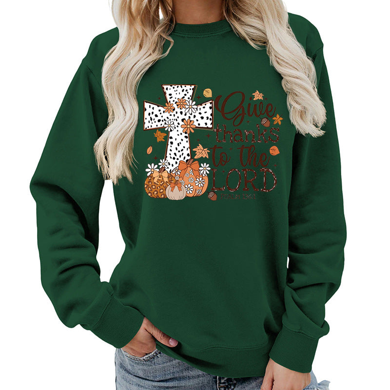 Damen Sweatshirt Kreuz-Aufdruck Herbstlich Braun Eveloria
