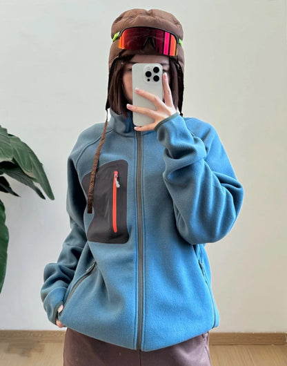 Damen Fleecejacke Funktions-Taschen Hoher Kragen Eveloria