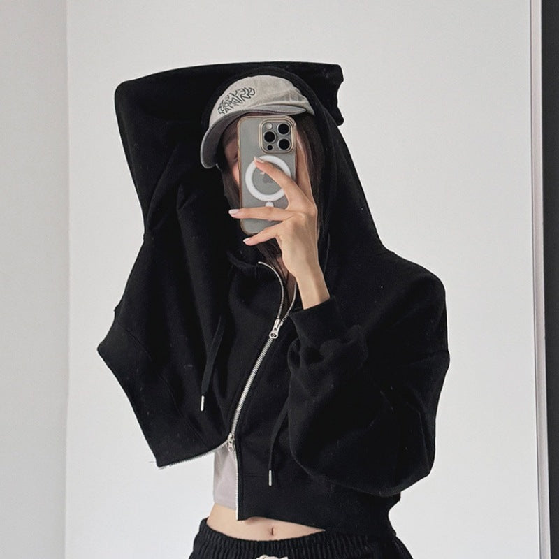 Damen Cropped Kapuzenjacke Reißverschluss Elastisch Eveloria