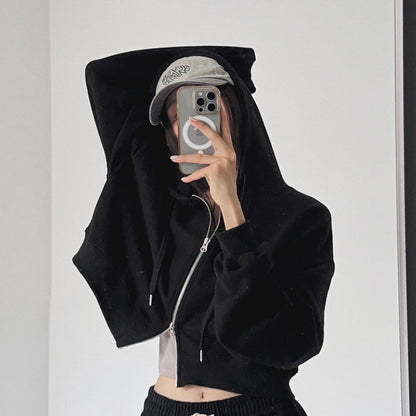 Damen Cropped Kapuzenjacke Reißverschluss Elastisch Eveloria
