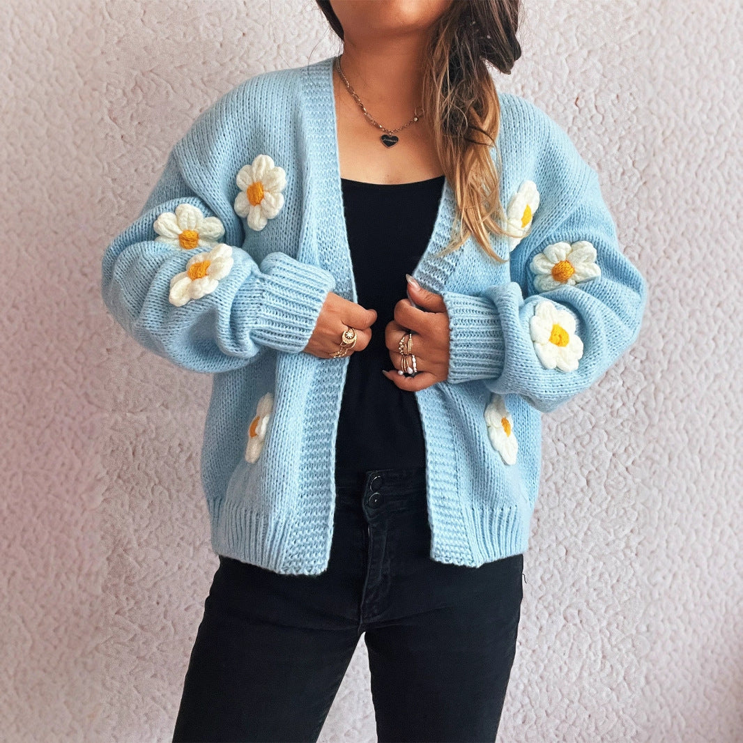 Damen Strickjacke Florale Applikationen Eveloria - Eveloria