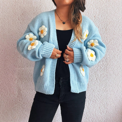 Damen Strickjacke Florale Applikationen Eveloria - Eveloria