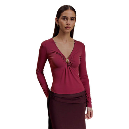 Damen Oberteil mit Knotendetail V-Ausschnitt Eveloria