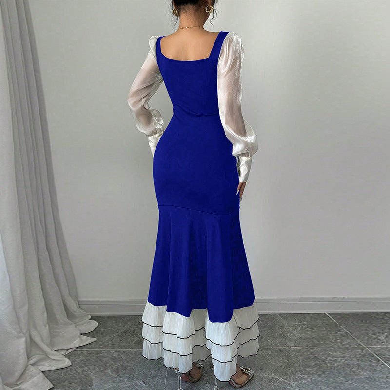Damen Maxikleid mit Puffärmeln und Rüschensaum Eveloria