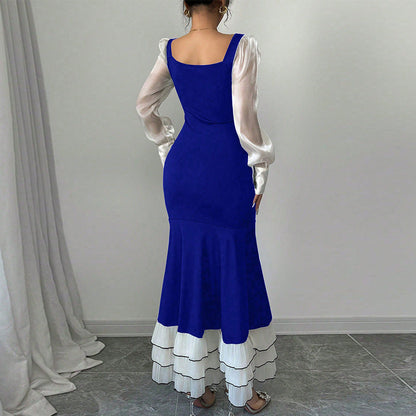 Damen Maxikleid mit Puffärmeln und Rüschensaum Eveloria