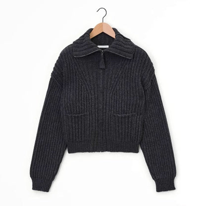 Damen Grobstrickpullover Hochkragen Mit Taschen Beige
