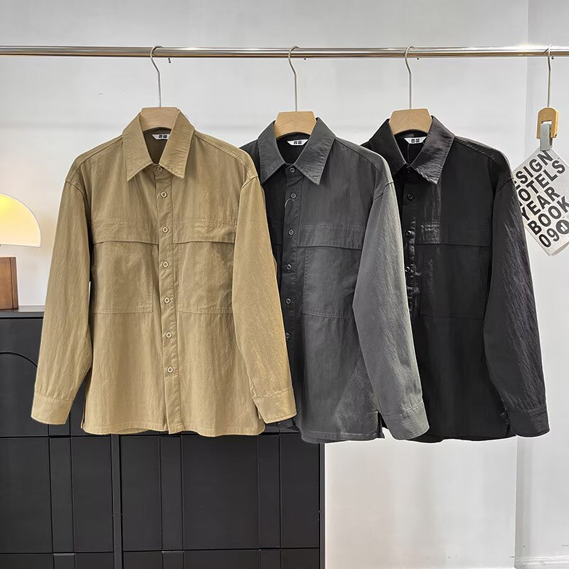 Damen Overshirt Lässig Baumwolle Brusttaschen Beige - Eveloria