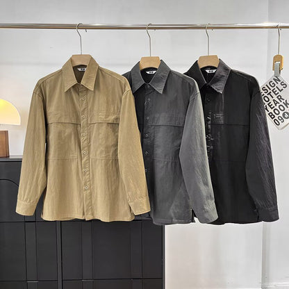 Damen Overshirt Lässig Baumwolle Brusttaschen Beige - Eveloria