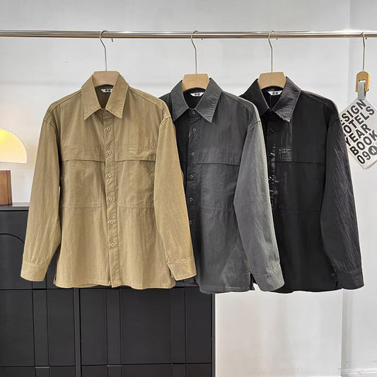 Damen Overshirt Lässig Baumwolle Brusttaschen Beige - Eveloria