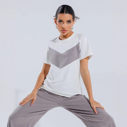 Damen T-Shirt Leichtes Oversized Farbblockdesign Weiß