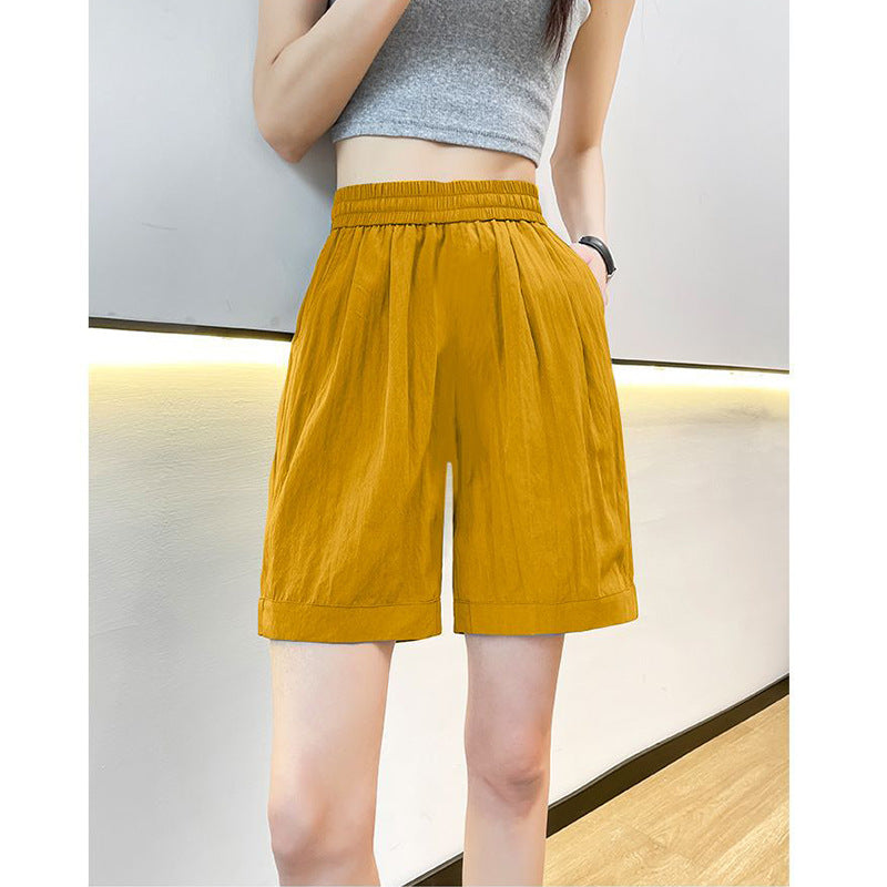 Damen Shorts Elastischer Bund Eingrifftaschen Beige