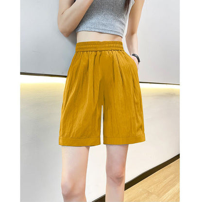 Damen Shorts Elastischer Bund Eingrifftaschen Beige