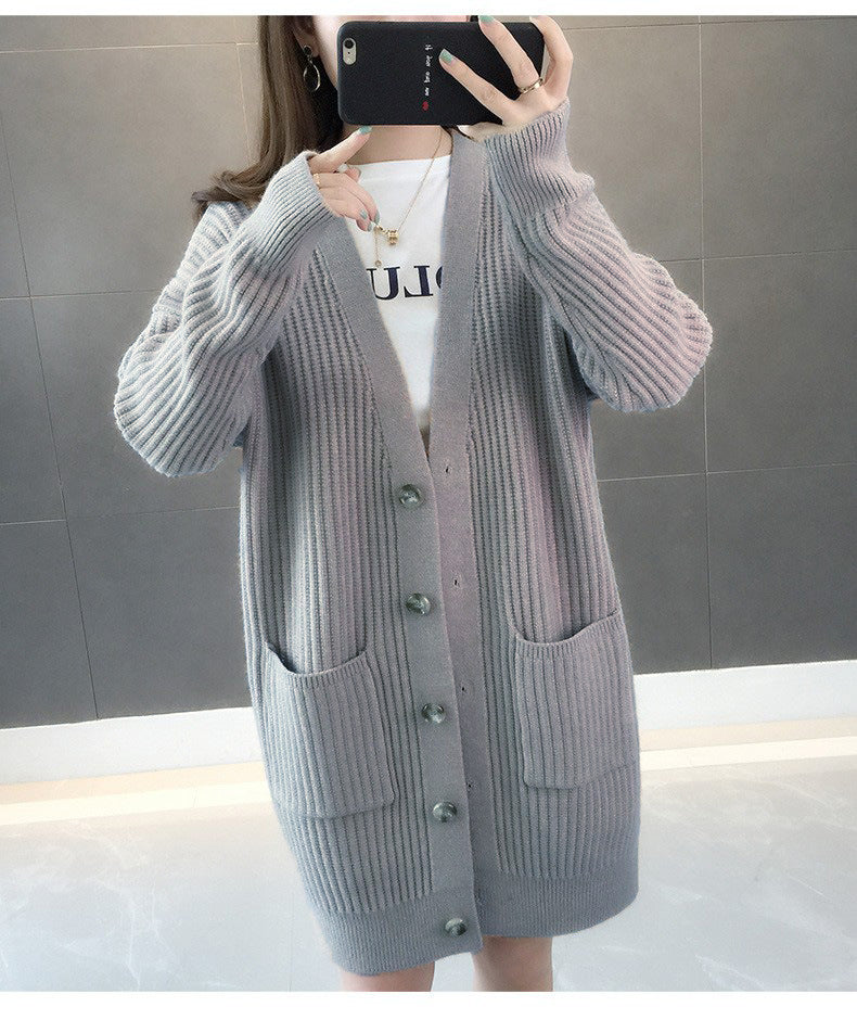 Damen Strickjacke Eingrifftaschen Knopfleiste Eveloria