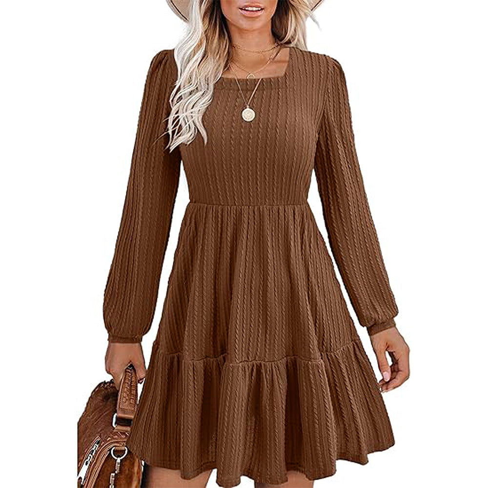 Damen Midi-Kleid mit Quadrat-Ausschnitt und Ruffles Ärmeln