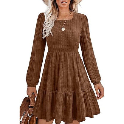 Damen Midi-Kleid mit Quadrat-Ausschnitt und Ruffles Ärmeln